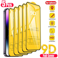 5PCS 9D Screen Protector Tempered Glass for IPhone 15 14 13 12 11 Pro Max Protective Glass for IPhone X XR XS Max 7 8 6S 14 Plus