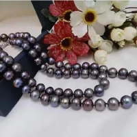 Elegant 8-9mm natural Tahitian black pearl necklace 24 inch 14k buckle