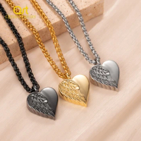 Custom Heart Urn Necklace With Angel Wings in 18K Gold Plated Personalize Pendant Engraved Text On The Back Chain For Women Men