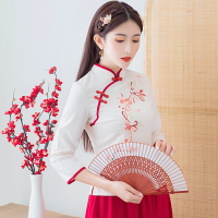 年夏季中國風短款旗袍上衣日常裝中式民國風唐裝漢服茶藝服女