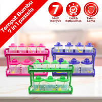 Kitchen Set Tempat Bumbu 7 in 1 Pastela WARNA RANDOM | Rak Dapur Multifungsi dengan 7 Toples & Sendo