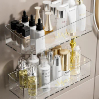 Bathroom Shelf Without Punching Wall Mounted Mirror Cabinet Front Storage Sink Cosmetic Transparent Rack Restroom Organizer