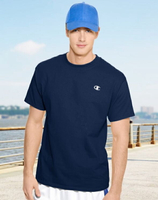美國百分百【Champion】冠軍 T恤 短袖 T-shirt logo 素T 高磅數 排汗 快乾 深藍色  S M號 F465