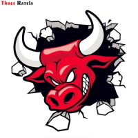 Three Ratels FTC-806# 14x14.8cm Red Angry Bull PVC Sticker Decal For Wall Window Suitcase Laptop Mirror Scooter