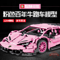 S牌SY8609粉色百年牛1:4遙控賽車模型拼插積木益智拼裝玩具車