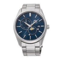 【ORIENT 東方錶】SUN&amp;MOON系列 日月相錶 鋼帶款 藍面 - 41.5mm(RA-AK0308L)