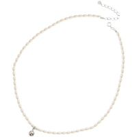 珍珠項鍊925純銀吊墜-天然米形珍珠串珠女飾品74aq39【獨家進口】【米蘭精品】