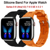 Silicone Strap For Apple Watch Band Ultra 49mm 45mm 44mm 42mm 41mm 40mm 38mm Sport Correa Bracelet For Iwatch Series 9 8 7 6 5 4