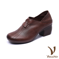 【Vecchio】真皮樂福鞋 粗跟樂福鞋/全真皮頭層牛皮典雅兩穿法設計粗跟樂福鞋(棕)