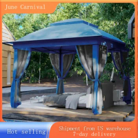 11x11 Ft Pop Up Patio Gazebo, Gazebo Canopy Tent with Sidewalls, Outdoor Gazebo with Mosquito Netting Canopy Shelter, Dark Blue