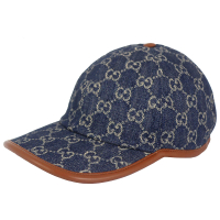 【GUCCI 古馳】雙G丹寧布棒球帽(藍色/M)