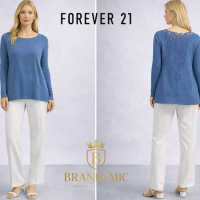 Forever 21 Long Leeve Knit Lace Top Biru Denim