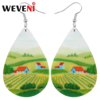 WEVENI Acrylic Teardrop Field Rural House Farmland Earrings Drop Dangle Jewelry For Women Girls Teens Kids Charm Decoration Gift
