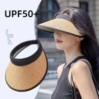 Sweet Sun Protection Straw Hat Practical Large Eaves Visors Beach Hat UV Protection Empty Top Hat Ponytail Hat