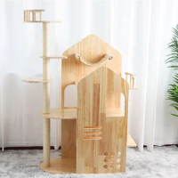 Solid Wood Cat Tree Condo Multiple Tiers Cat House