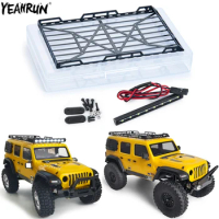 YEAHRUN Metal Roof Rack Luggage Carrier with LED Lights &amp; Box For 1/24 Axial SCX24 AXI00002 RC Crawler Car DIY Decoration Parts