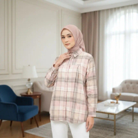Kemeja Dewasa Wanita / Atasan Tangan Panjang / Blouse Katun Triset Kancing Mewah Baju Busui
