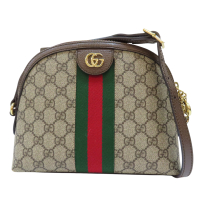 【二手名牌BRAND OFF】GUCCI 古馳 棕色 PVC帆布 貝殼包 肩背包 #499621
