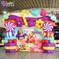 Custom Made Inflatable Candy Arch with Door Curtain 4x3 Meters Archway Advertising Bow for Event Decoration