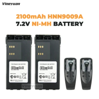 2PCS 2100mAh NI-MH Replacement Battery for Motorola Radio GP328 GP338 HNN9008 HNN9008A HNN9008AR HNN9008H HNN9009 HNN9012 + Clip