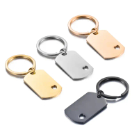 [HOT BNMK BTG 517 ] 4PCS  Blank ID Tag Stainless Steel Rectangle with Heart Keychain For DIY Accesso