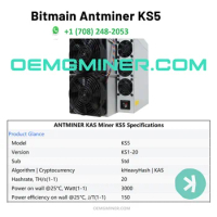New Bitmain Antminer KS5 20Th 3000W Kas Miner Asic Miner Kaspa
