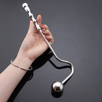 Stainless Steel Anus Dilator Massager Curved Head Anal Hook With 2 Balls Butt Plug Prostate Massager Sex Toys For Men Women Gay