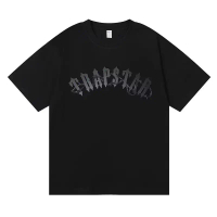 เสื้อยืดแขนสั้นผ้าฝ้ายแท้แบรนด์ Trapstar Summer Trendy สำหรับผู้ชาย ทรงหลวม ชุดคู่รัก เสื้อยืดผ้าฝ้า
