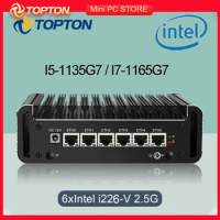 New 2.5G Soft Router i7 1165G7 i5 1135G7 Intel i226 6LAN RJ45 Dual Copper Tube Design Fanless Mini PC pfSense Firewall Computer
