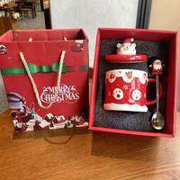 【聖誕狂歡】圣誕節可愛小熊陶瓷杯帶蓋勺送男女朋友同學兒童實用卡通圣誕禮物