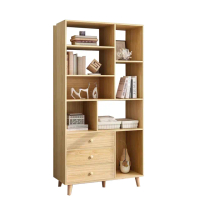 【E家工廠】書櫃 書架 簡易書櫥 靠牆置物架 收納儲物層架 儲物架(005-三抽書櫃原木色)