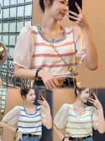 Blouse Wanita rajut korean Style ICONZ Import lengan puff sifon (3074/03326)