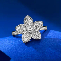 S925 Silver Flower Diamond Ring S925 Silver Plated Gold Daily Single Wear Stacked Index Finger Ring Wholesale