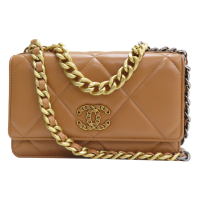 【二手名牌BRAND OFF】CHANEL 香奈兒 棕色 菱格紋 羊皮 19 WOC 鍊帶 兩用包 AP0957