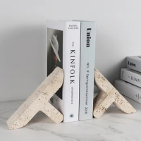 Travertine Bookends for Shelves Natural Stone Decorative Book Stand Book Holder Home Decoration