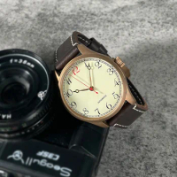 42mm Bronze Vintage Automatic Watch Cusn8 Bronze Case Leather Strap ST2130 Titanium Caseback Red 12 Men's Mechanical Watch