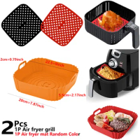 2Pcs Air Fryer Silicone Basket Silicone Mold Airfryer Oven Baking Tray Pizza Fried Chicken Basket Reusable Pan Liner Accessories