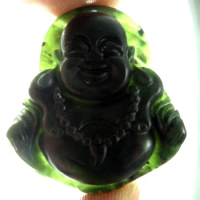 48*48Wholesale natural Chinese black green stone hand-carved statue of Belly Buddha amulet pendant necklace Jewelry Making
