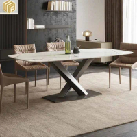 Dining table, small layout, Italian minimalist marble dining table, rectangular colored crystal stone dining table and chair com