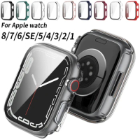 Glass+Case for Apple Watch Series 8 7 41mm 45mm Screen Protector 321 38mm42mm Matte PC Bumper for iWatch SE 654 40mm 44mm Cover