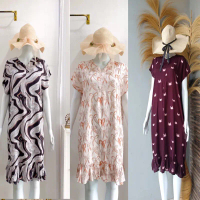 Daster Busui Rayon Ruffle Premium Motif Kekinian Viral - Katun, Wanita, Atasan, Kancing, Setelan, Dr