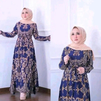 Baju Gamis Sultan Motif Batik Resleting Depan Busui untuk Wanita