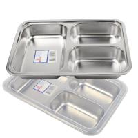 [COD] [tiktok]ถาดใส่อาหาร ถาดหลุม 3 ช่อง มีฝาปิด ทรงสี่เหลี่ยม  รุ่น Food-Stainless-Steel-tray-3hole