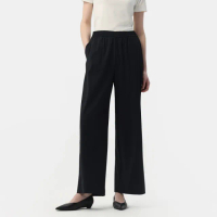 【GAP】女裝 Logo防曬鬆緊休閒寬褲-黑色(765000)