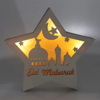 Decoration 2024 Eid Eid Wooden Eid Decorations for Home Moon LED Candles Light