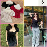 Áo babydoll linen kiểu xinh tay phồng tiểu thư công chúa bo thân nơ coquette ngực xinh xắn ,Áo Babyd