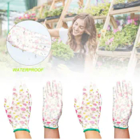 Multi-purpose Work Gloves Weeding Digging Planting Nitrile Kids Gardening Glove Labor Protection Pink Floral Pattern