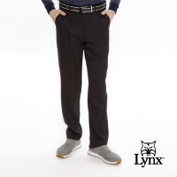 【Lynx Golf】男款歐洲進口布料伸縮腰頭素面平口西裝長褲-黑色