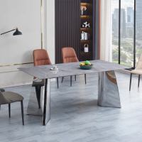【AT HOME】6.6尺義大利灰岩板鐵藝餐桌/工作桌/洽談桌 現代設計(豪門)