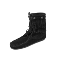 MINNETONKA-DOUBLE FRINGE綁帶雙層流蘇短靴-黑色